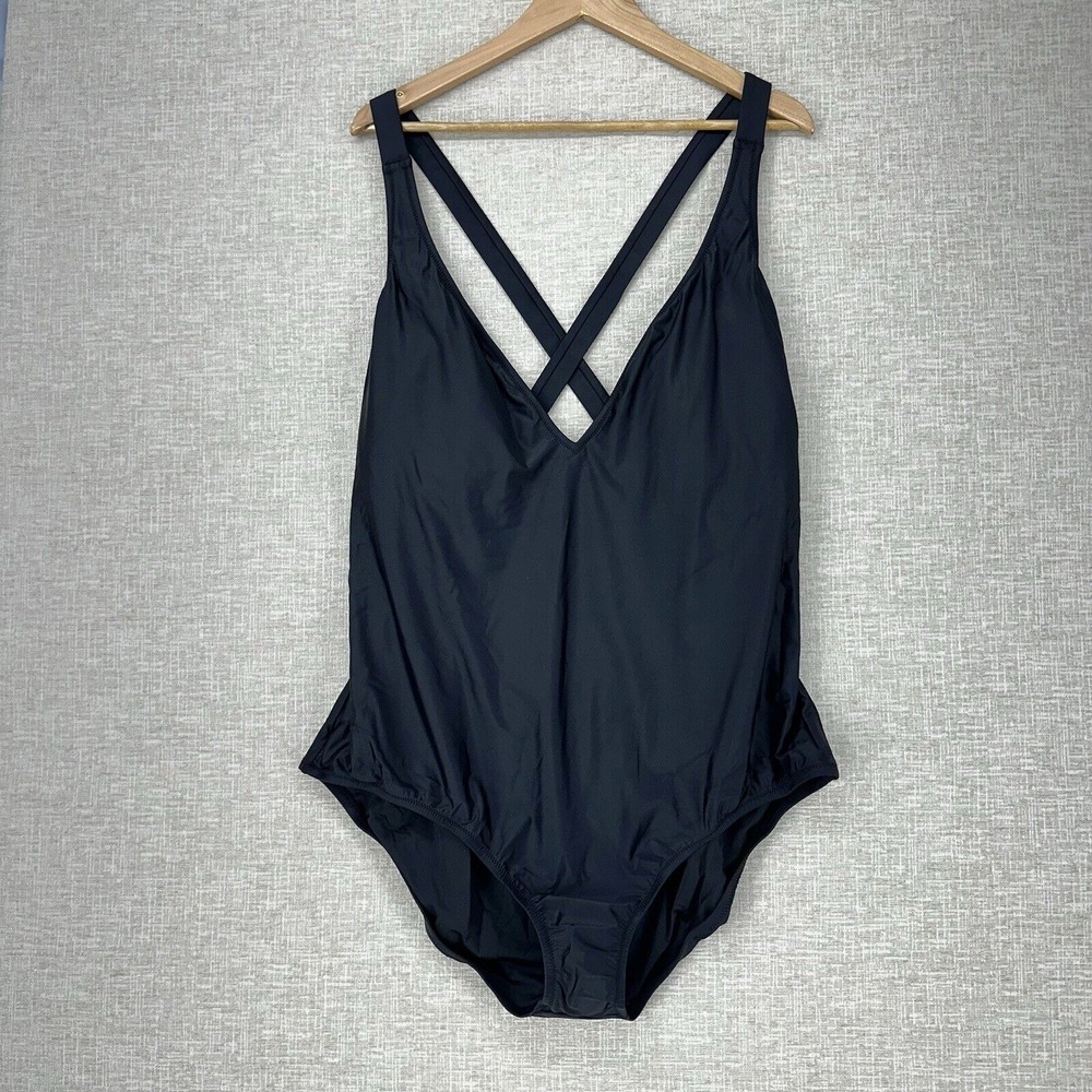 J.Crew One Piece Swimsuit Womens‎ 24 Black Full Coverage High Support Cross Back